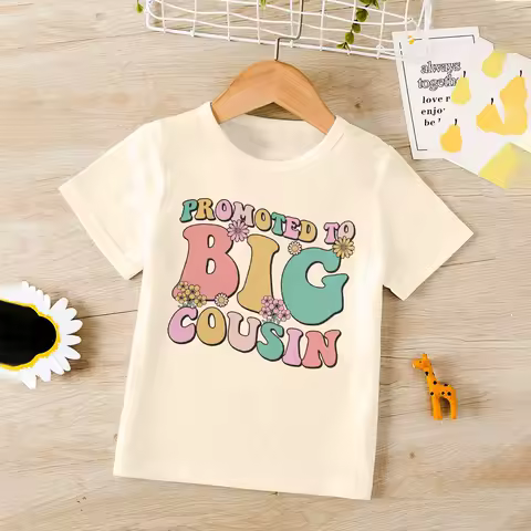 Promoted To Big Cousin Print T-shirt Baby Announcement Idea for Nephews Nieces Tee Boys Girls Retro Tops Cousins Matching Shirt