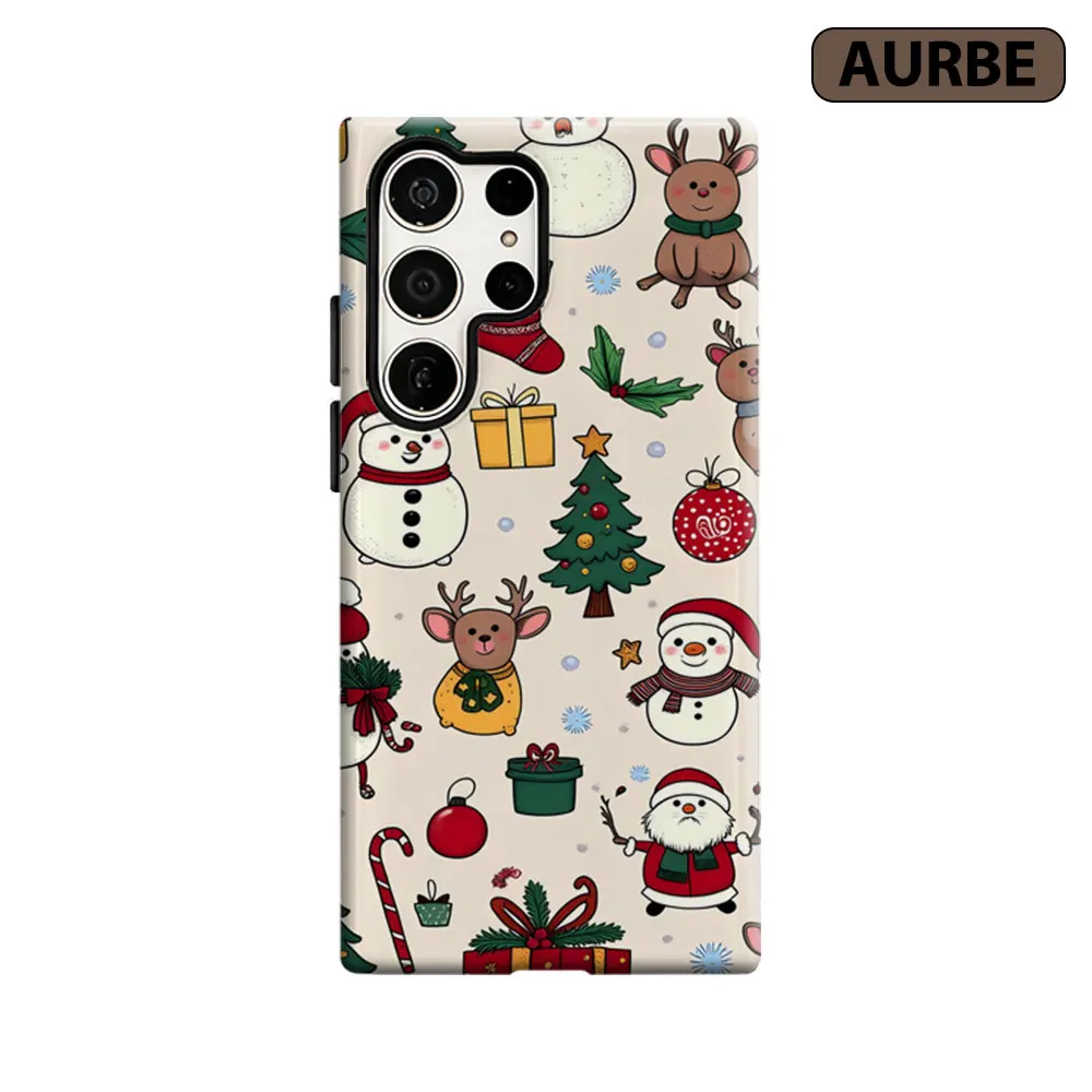 Aurbe Phone Case For Samsung Galaxy S26 S25 S24 S23 Ultra Plus HD Hard Christmas Cartoon Delight Double Layer Film Cover