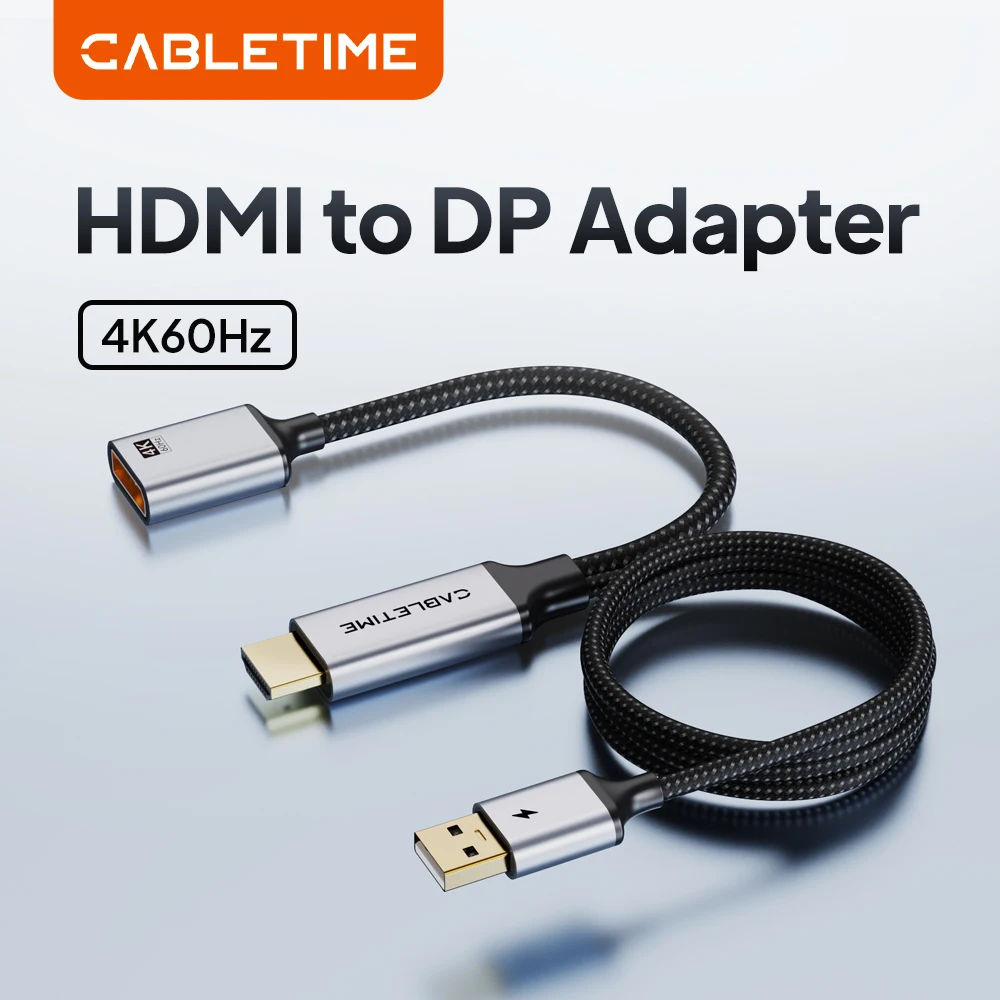 CABLETIME HDMI to DP Cable Adapter 4K 60Hz DisplayPort Converter Video Audio for XBox TV Monitor Projector Switch PS4/5 Laptop