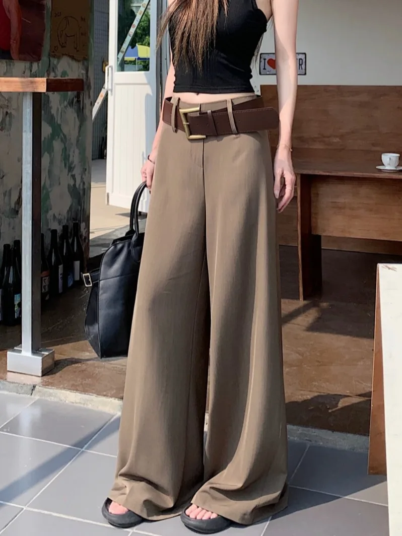 

Корейские прямые широкие брюки для женщин, летние, повседневные, свободного кроя, с эффектом стройности, длинные, в пол