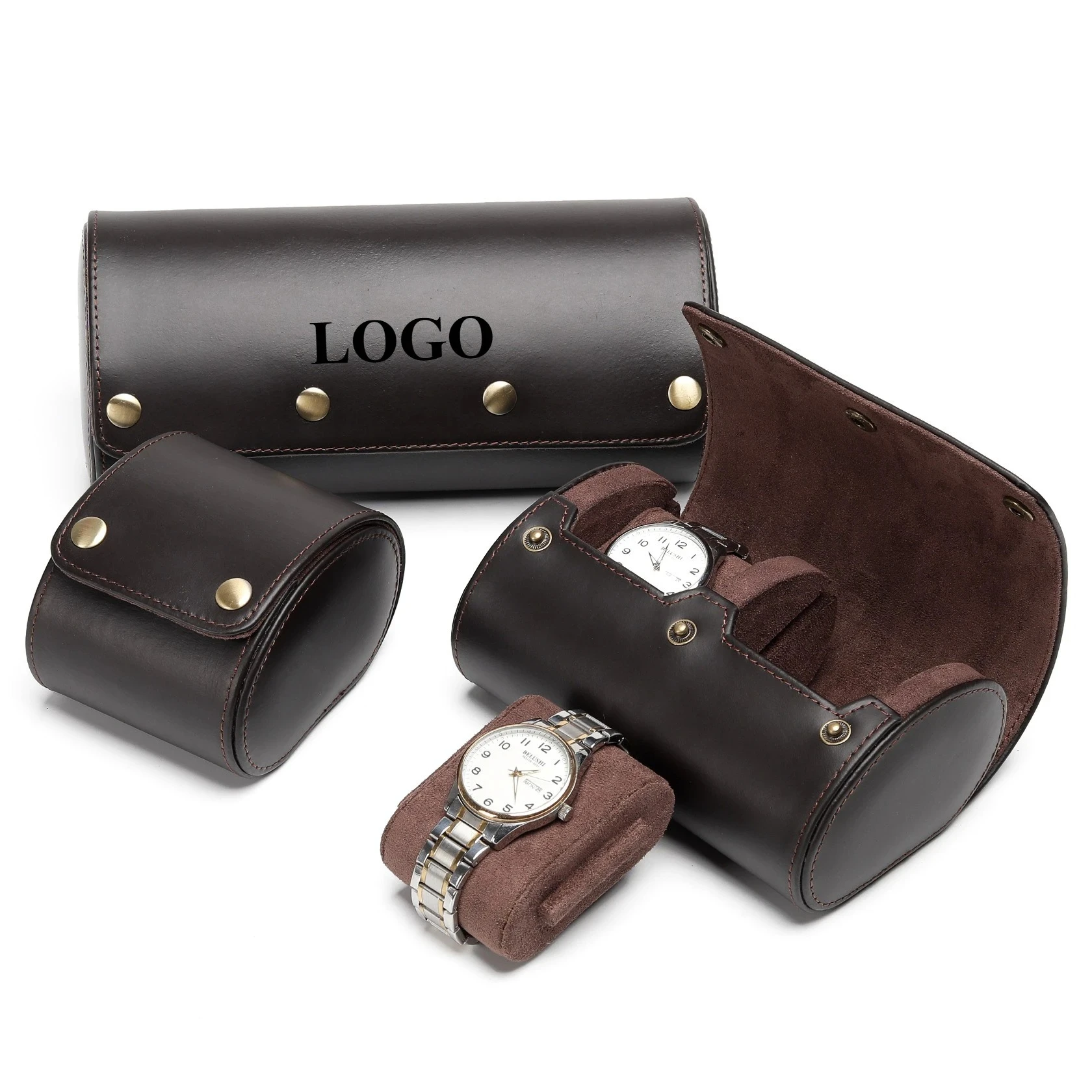 Custom LOGO Luxury Portable Head Layer Crazy Horse Leather Watch Box 123 Slot Gift Couple Pack Mechanical Watch Case Travel OEM