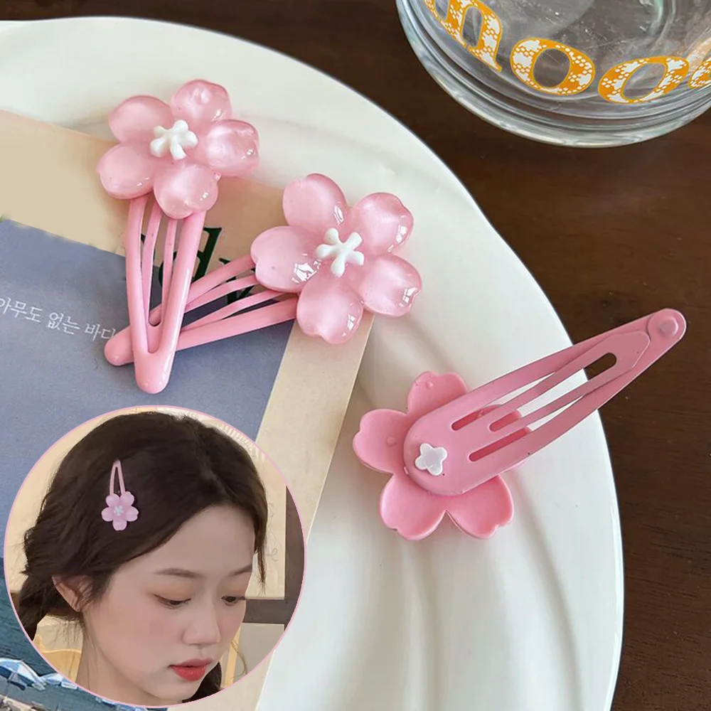 Pink Blossom Hair Clip Headwear Jelly Cherry Blossom Side Bangs Clip BB Clip Y2K Hair Accessories Cute Sakura Hairpins Barrettes