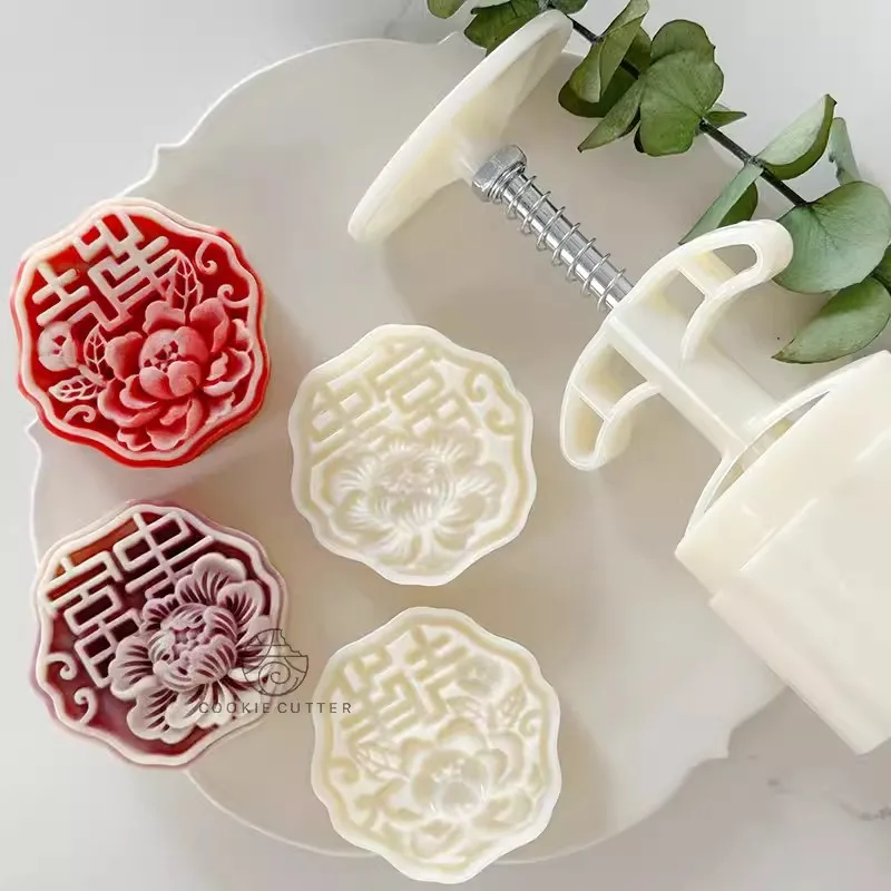 2Pcs 75g Chinese Character Moon Cake Plunger Mold Wealth Health Cookie Cutter Mid-Autumn Festival Pastry Dessert Kitchen Items