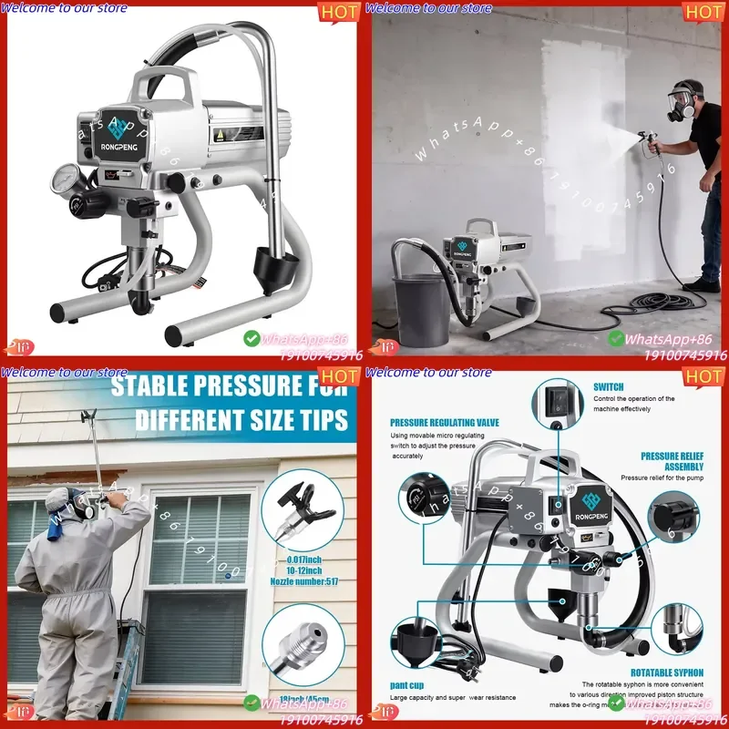 CE Certificate RONGPENG R450 New Airless Paint Sprayer 3300PSI High Pressure Airless Sprayer with Spray for Interior or