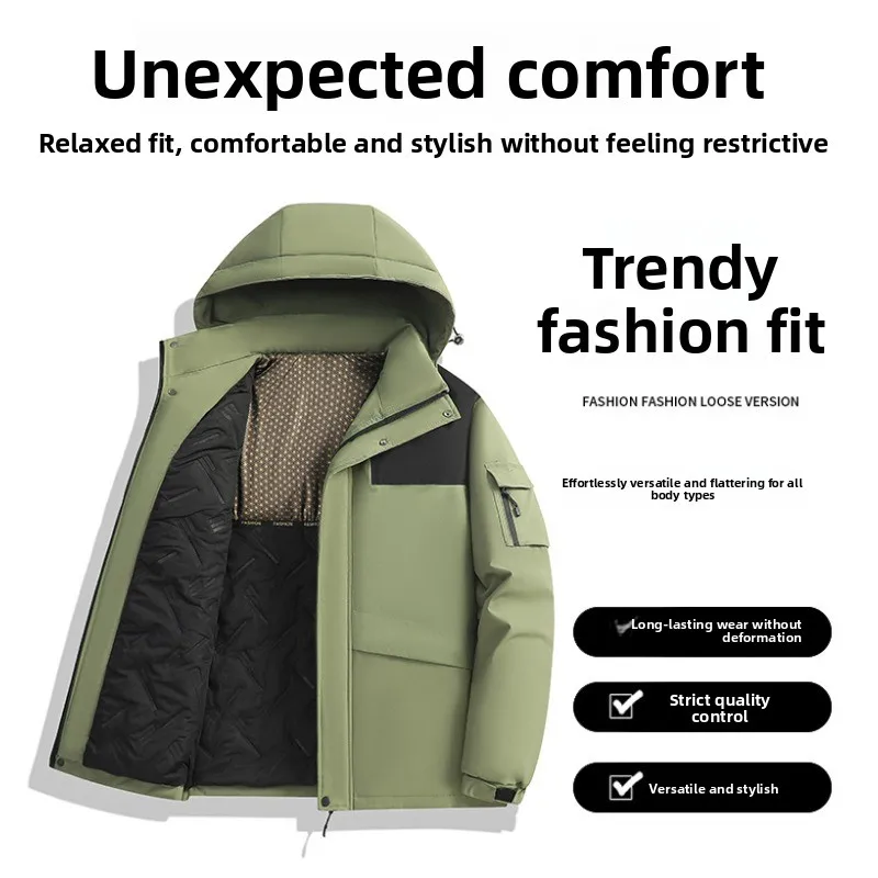 

Thickened Graphene Cotton Jacket Men's Windproof Warm Outdoor Sports Jacket Casual Bread Style Outerwear for Winter