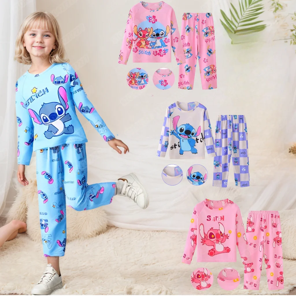Kids Stitch Pajamas 2pcs/set for Boys Girls Home Wear Kids Casual Sleepwear Long Sleeve Pajamas Bottoms Suit Cute Gifts