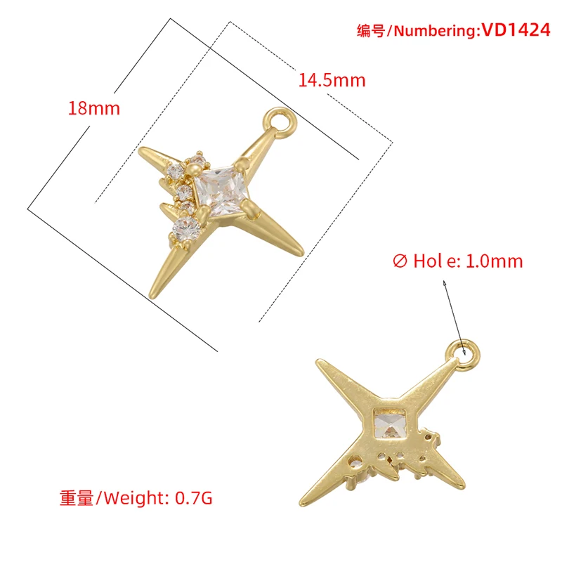 ZHUKOU star charms for jewelry making shiny Cubic zirconia jewelry pendant for DIY handmade Jewelry accessories wholesale VD1423