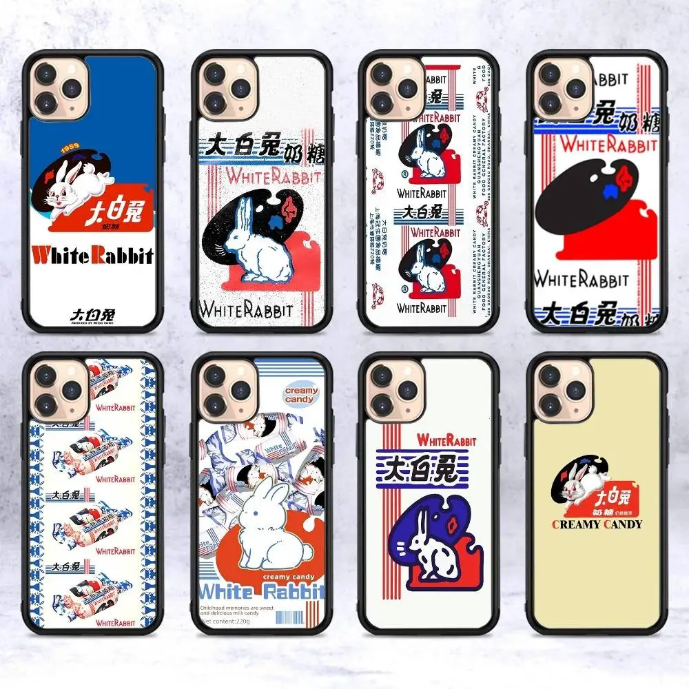 

White Rabbit Creamy Candy For IPhone 17 16 Pro Max Air 15 14 13 12 Mini Plus 11 Hard PC+TPU Phone Back Cover