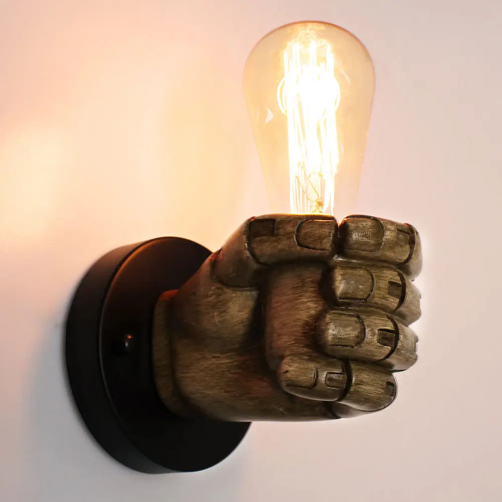 

Vintage Industrial Fist Shape Wall Light Retro Loft Sconce Bedroom Bedside Lamp Restaurant Living Room Cafe Bar Indoor Decor E27