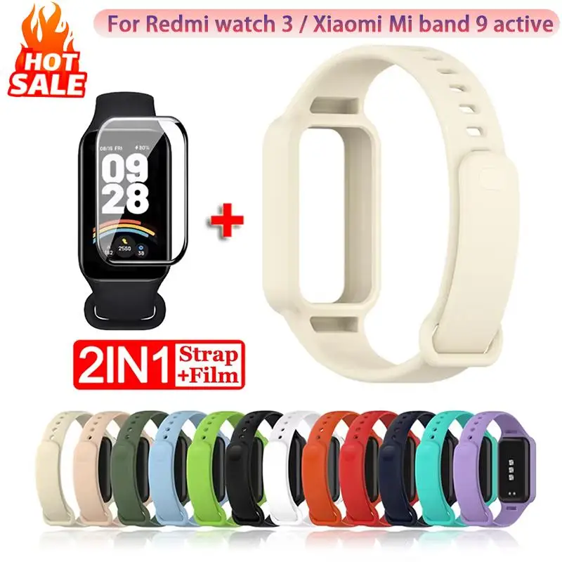 2 in 1 Armband + Film FÜR Xiaomi Redmi uhr 3 Zubehör Gummi Silikon Armband pulseira correa für Xiaomi Mi band 9 aktive Band