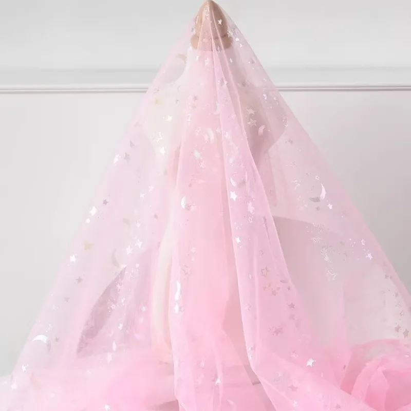 6meters-designer-fabric-colorful-star-and-moon-gauze-star-proof-colorful-bronzing-mesh-gauze
