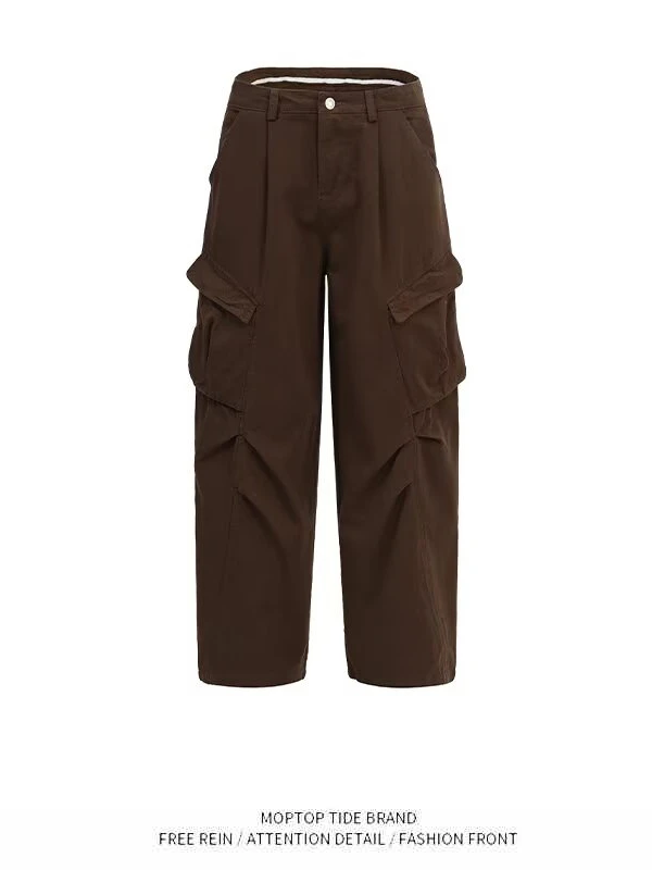 

Свободные широкие повседневные брюки в американском стиле ретро с несколькими карманами, молодежная модная рабочая одежда, брюки, брюки со складками, рабочий нож