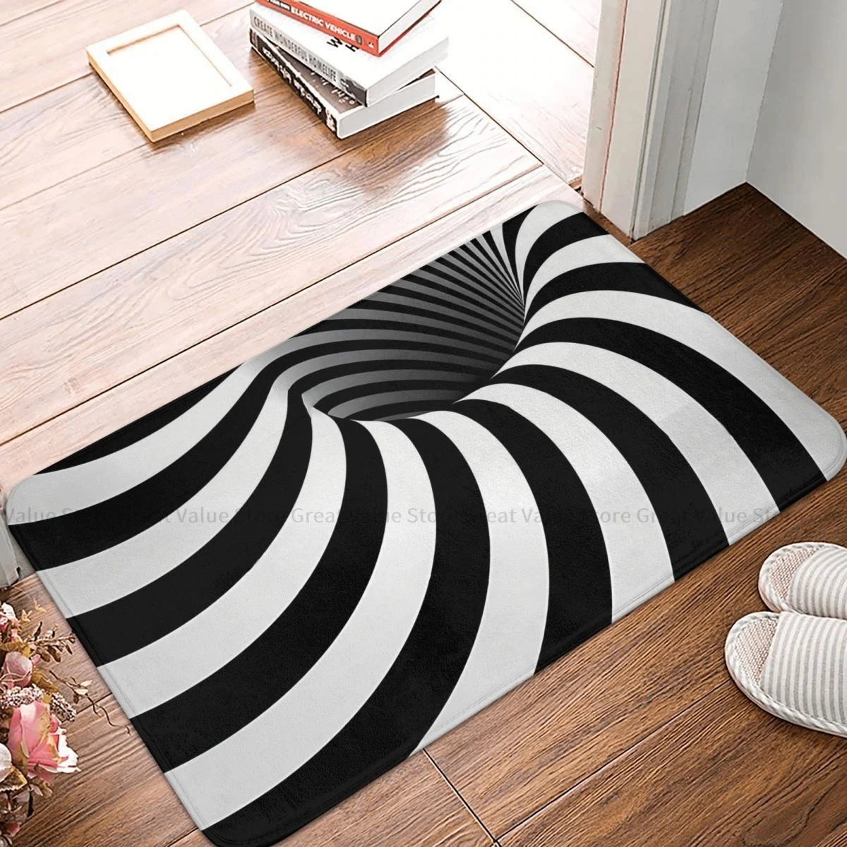 Geometry Pattern Bathroom Non-Slip Carpet Optical Illusion Twisted Stripes Living Room Mat Welcome Doormat Home Decor Rug