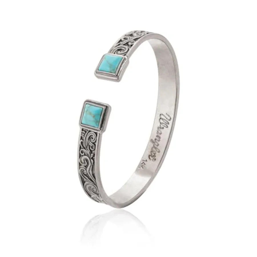 

Montana West Wrangler Cuff Bracelet for Women Western Turquoise Adjustable Open Bangle Silver Plated Carved Floral Cowgirl Coun