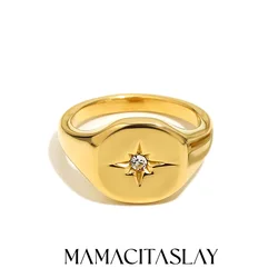 MamacitaSlay Minimalist 316L Stainless Steel Octagonal Star Ring Waterproof 18K Gold Plated Jewelry Women's Elegant Ring Gift