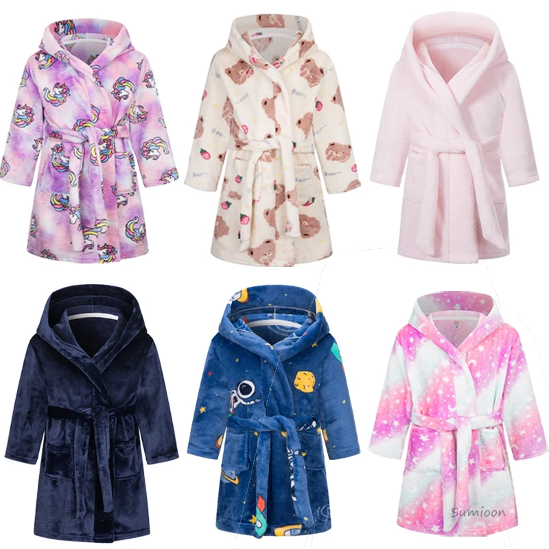 Winter Christmas Bath Robe For Girls Pajamas Animal Unicorn Robes Children Dressing Gown Boys Sleepwear Kids Bathrobe 6 8 10 12Y