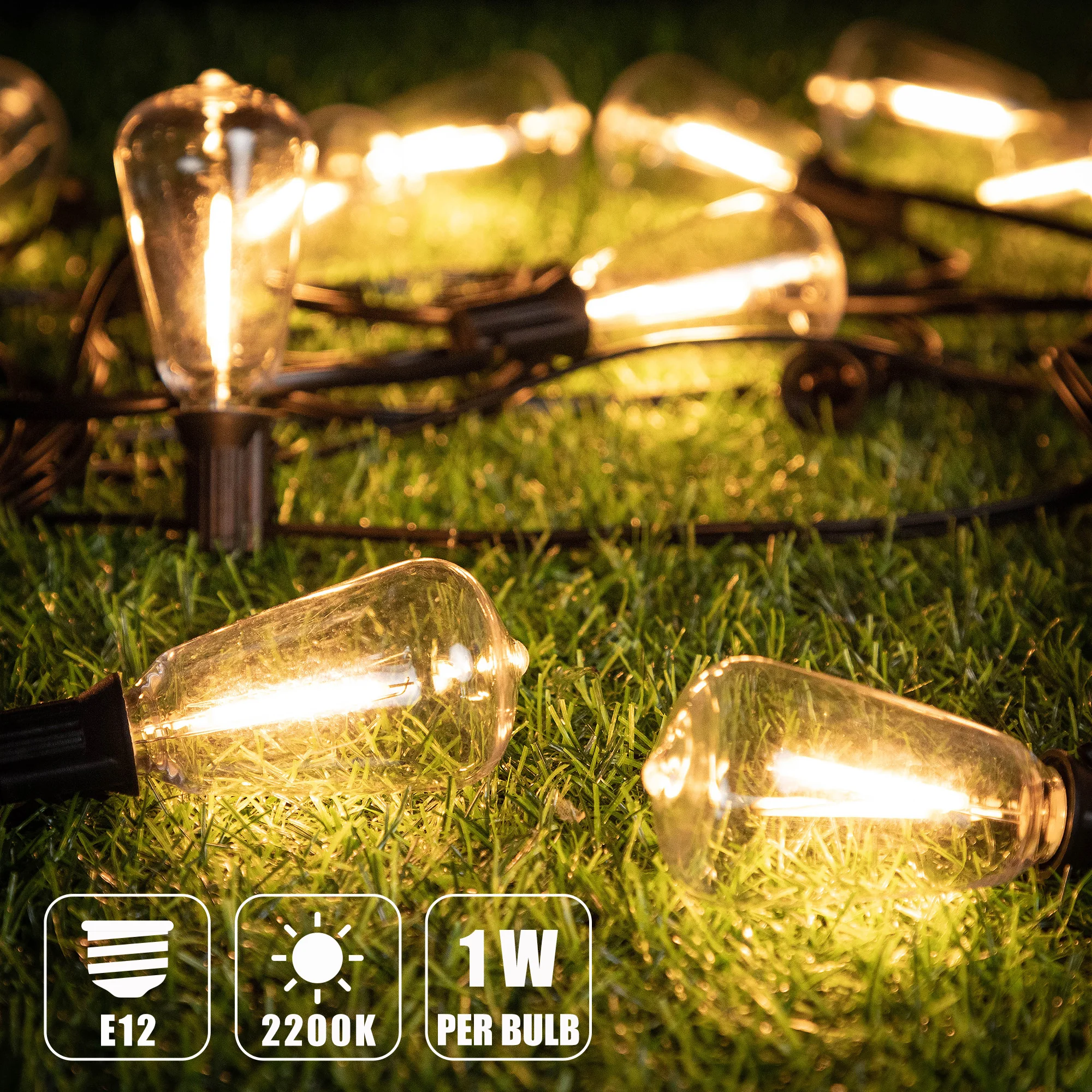 GANRILAND ST38 LED String Lights PET Outdoor IP44 Waterproof 1W EU Plug Plastic Bulbs Fairy Backyard Patio Decorative Lighting