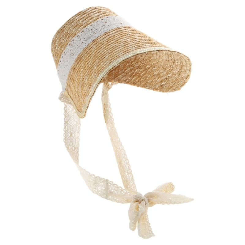 Strohhut im LolitaStyle für Damen und Mädchen, französischer Tea-Party-Hut, Spitze, Patchwork, Motorhaube, handgewebter Sonnenhut, Sommer-Kopfbedeckung – Detail 10