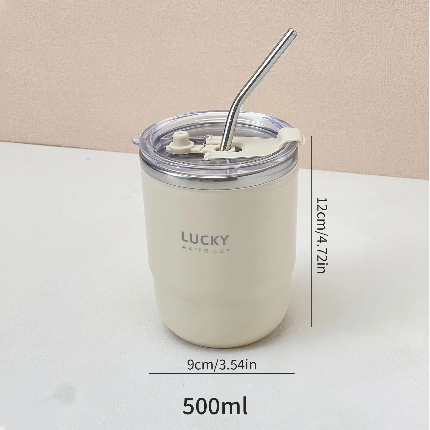 500ML thermosbeker met rietje, gemaakt van 304 roestvrij staal, dubbelwandig geïsoleerd, draagbare, lekvrije koffiebeker voor kinderen.