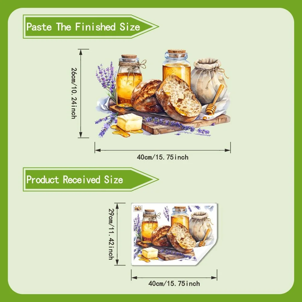 Healing Food Wall Art Sticker PVC Waterproof Modern Green for Kitchen and Dining Room Interior Decoration 26x40cm