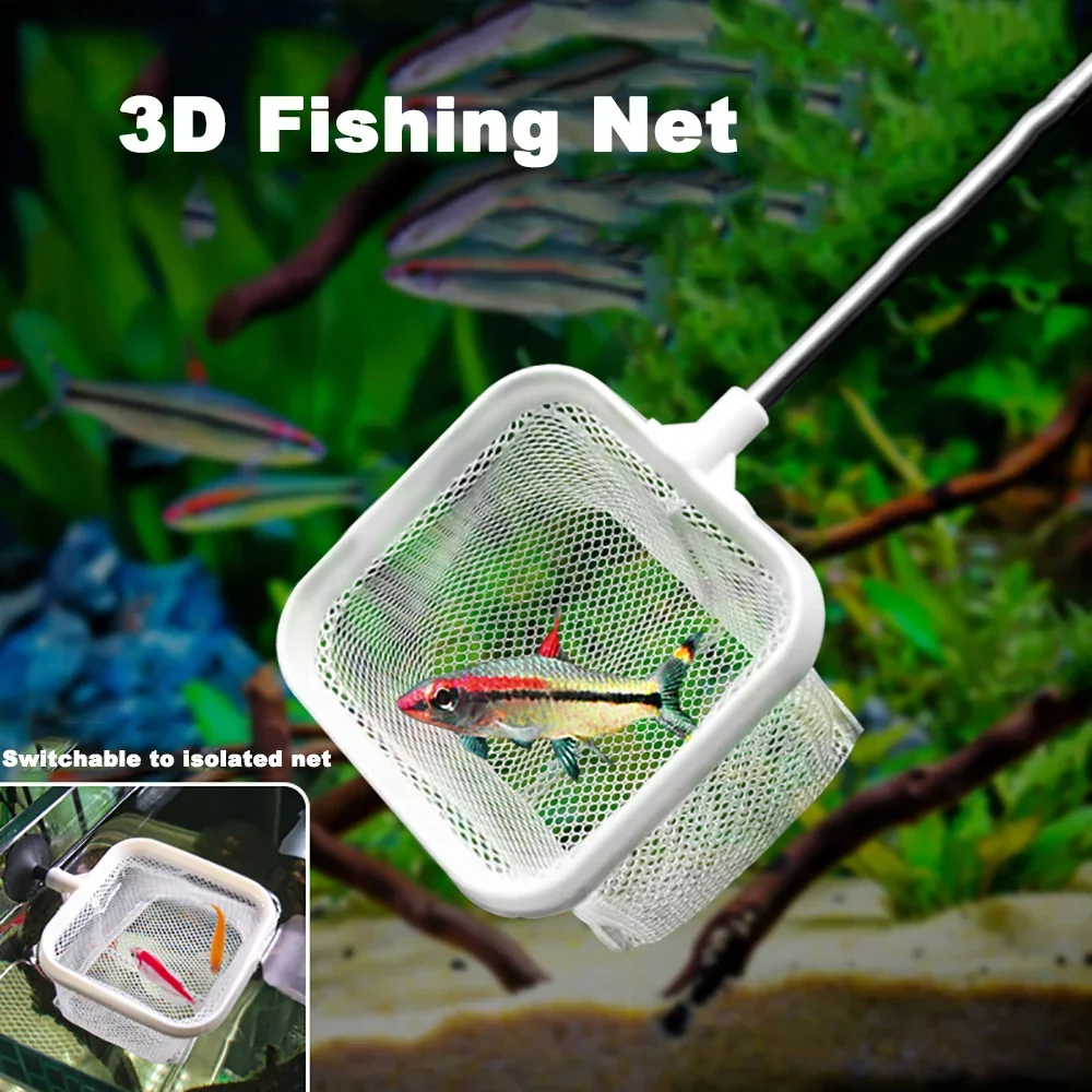 Aquarium Square Fishing Net With Suction Cup Extendable Long Handle Fishing Gear For Catching Fish Shrimp Tank Clean Supplies