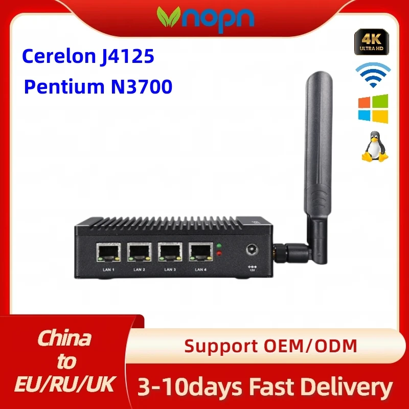 Vnopn Micro Firewall Appliance 4x Intel 2.5GbE i225 LAN, Fanless Mini PC J4125 WIFI Quad-core Soft Router AES-NI