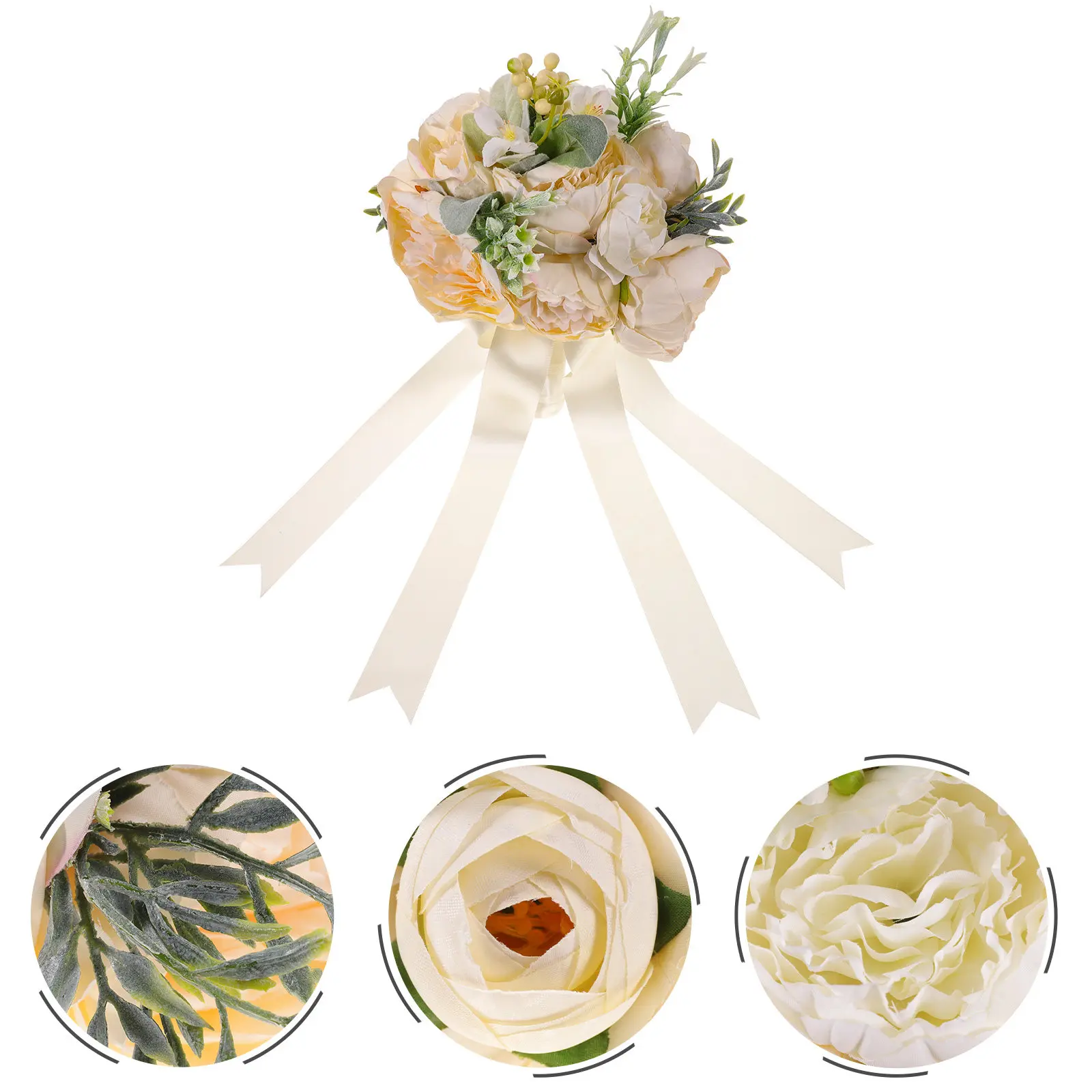 

Artificial Wedding Bouquet Satin Ribbon Bow Rustic Bridal Bouquet for Bride Bridesmaid Wedding Party Table Centerpiece Decor