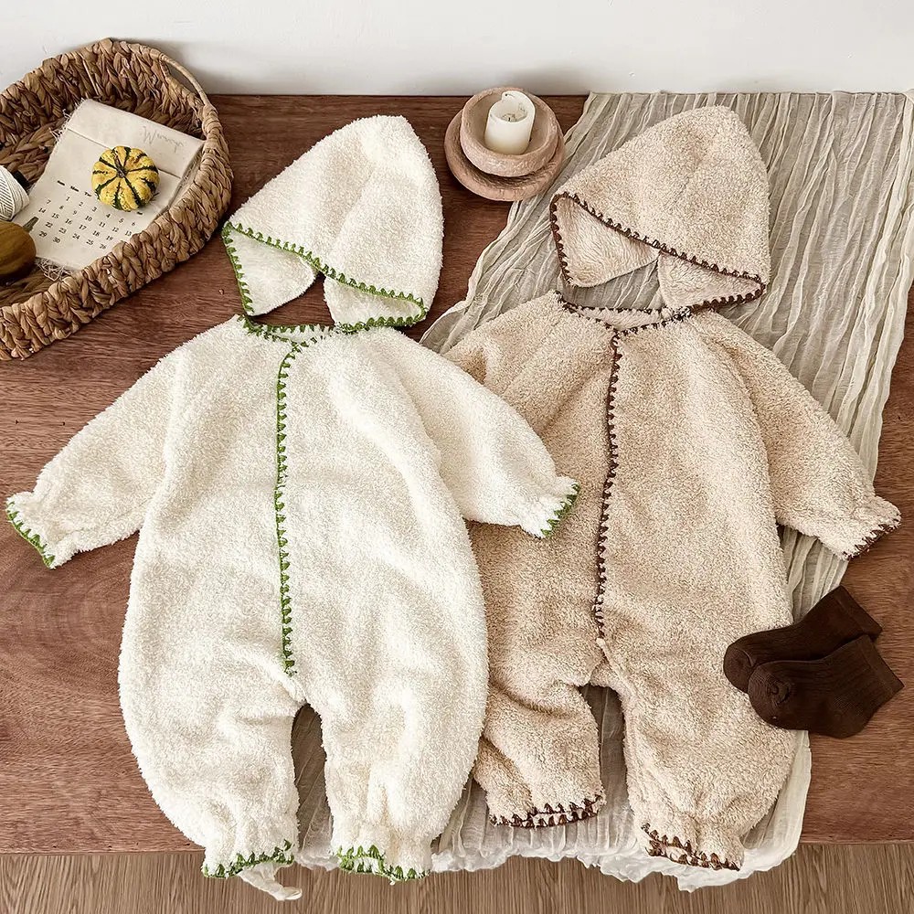 

Softest Baby Onesie Fall Winter Cloud-like Fleece Romper with hat Cozy Hug for Infant Boys Gilrs Crawling Suit Outwear 66-100