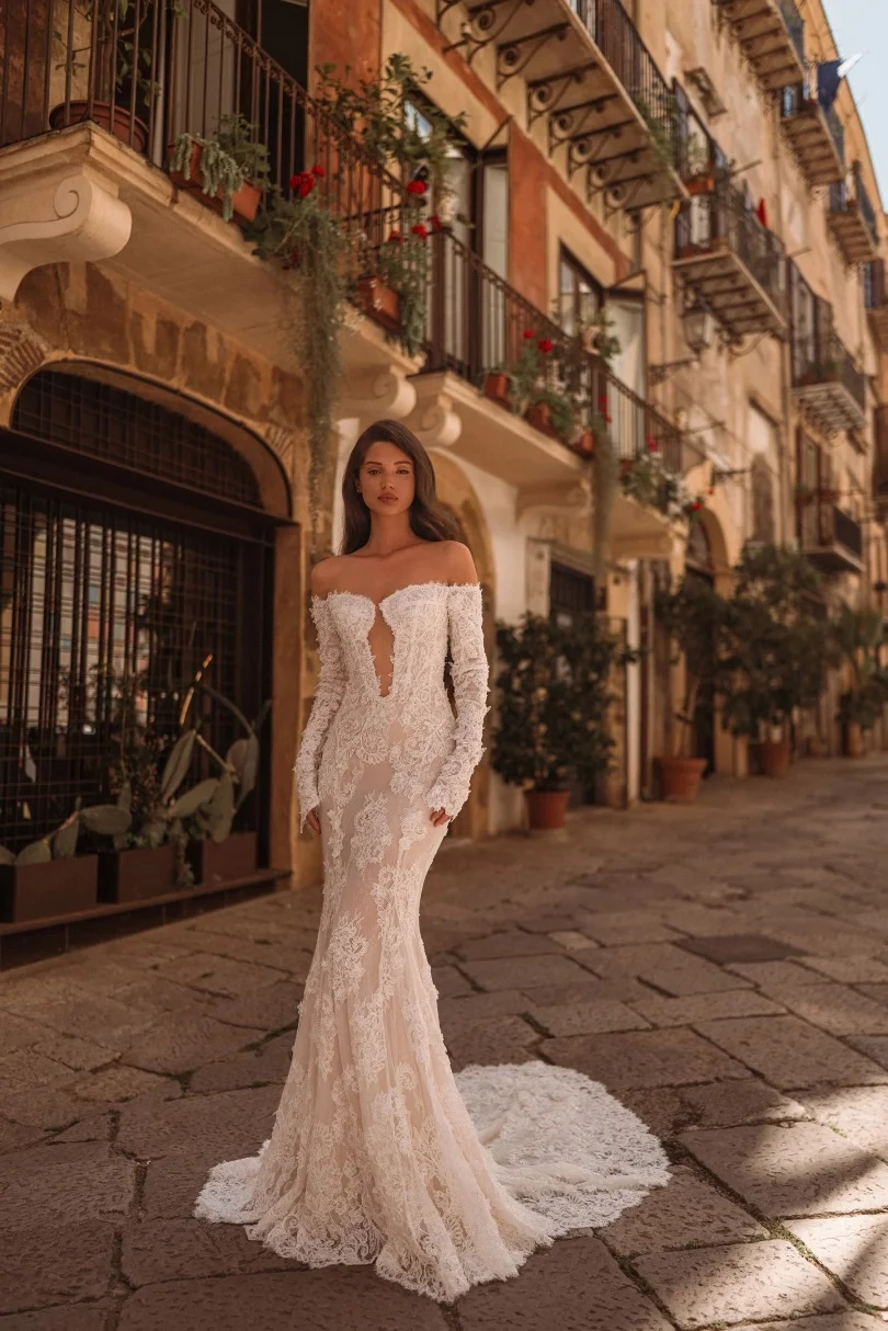 

Vestido De Noiva Sereia Encaje Long Sleeve Wedding Dress Minimalista Vestidos Feminino Elegante Para Casamento Plus Size Bespoke
