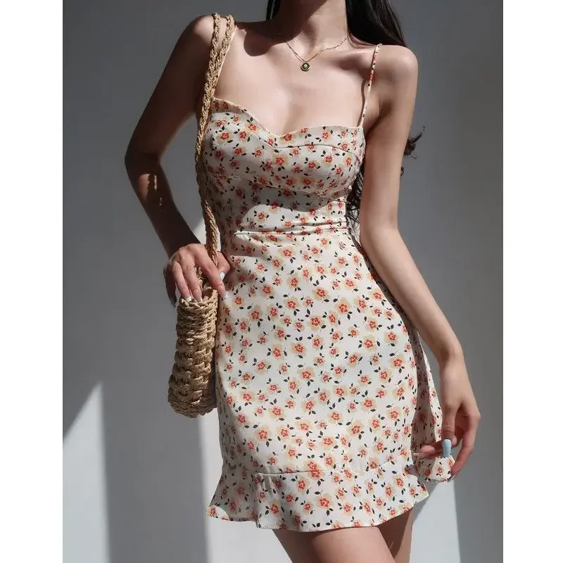 Sleeveless Bag Sling Summer Floral Dress Korean Fashion Woman Mini Women Bodycon Sexy Aesthetic Casual Dresses Sundress Prom
