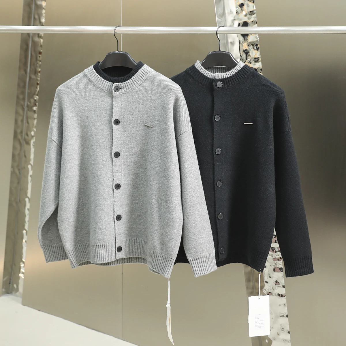 

Мужской теплый вязаный кардиган-пальто Ele: модный городской стиль, осенний деловой образ, прямой крой, полиэстер