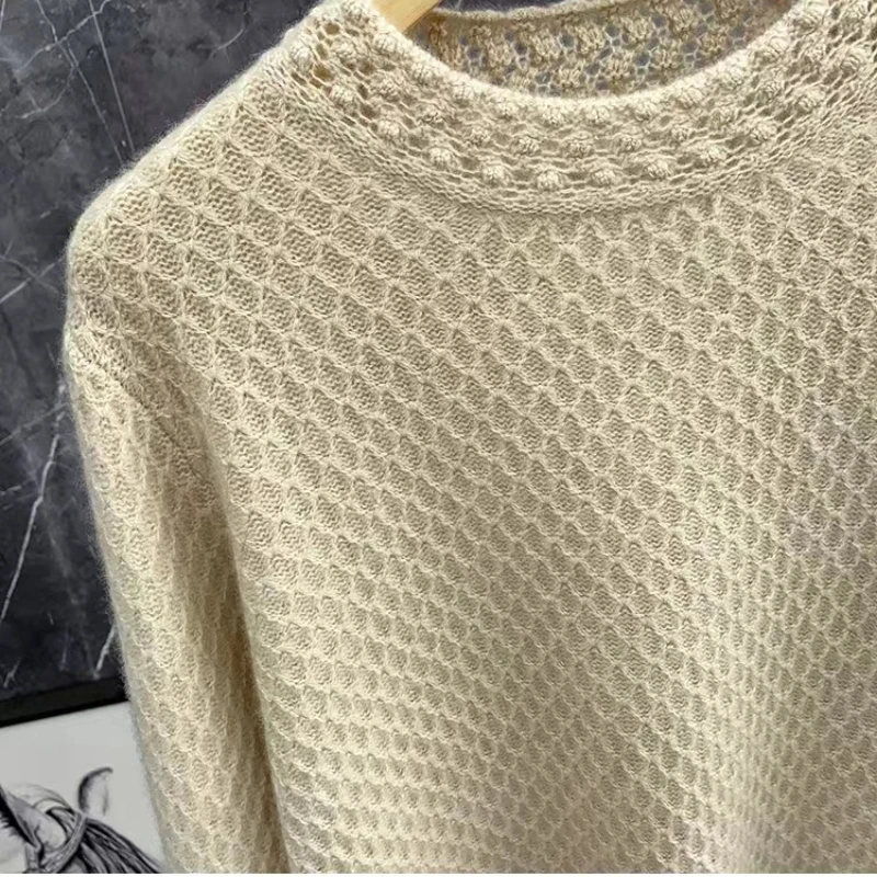 Wool Cashmere Sweater Women 3D Three-Dimensional Hollow Out Round Neck Jumper Knit Sweater Autumn Bargain Price New Fashion Top