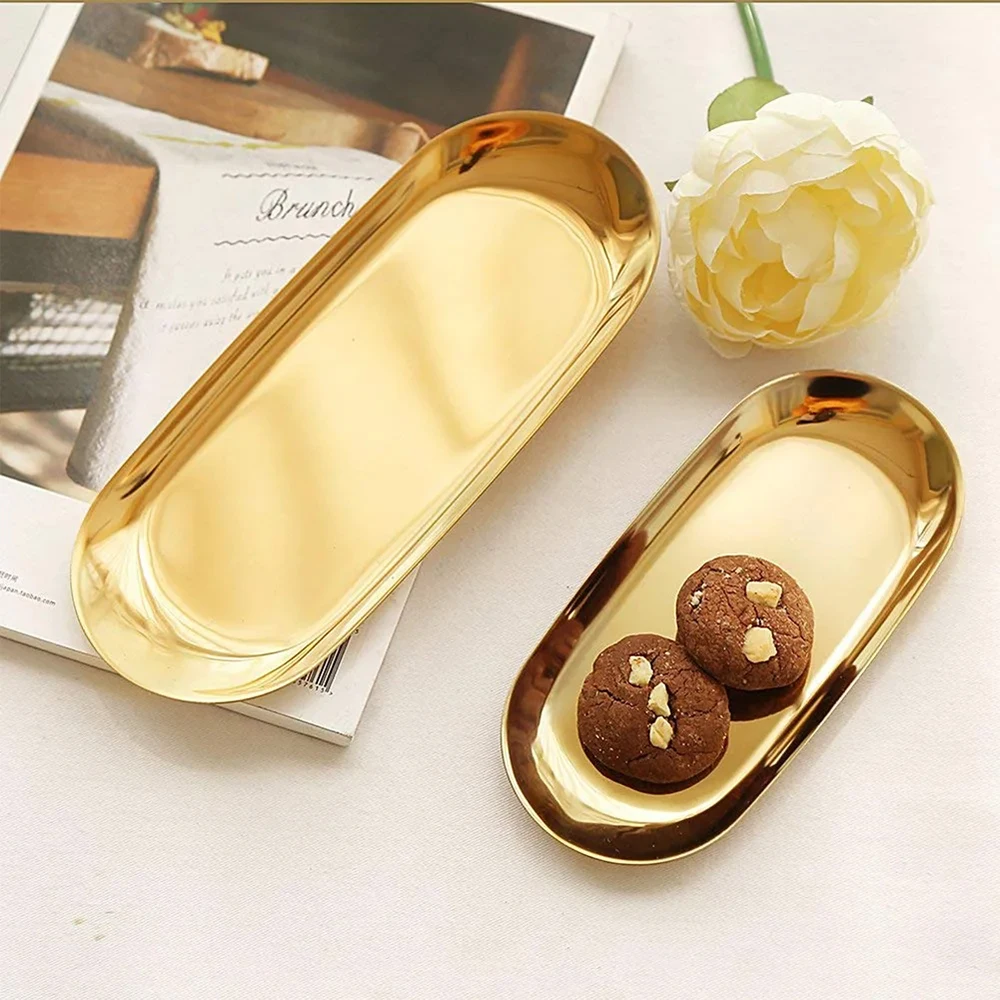 Stainless Steel Gold Dining Tray Dessert Plate Nut Fruit Cake Tray Jewelry Display Plate Kitchen Vanity Organizer Tools