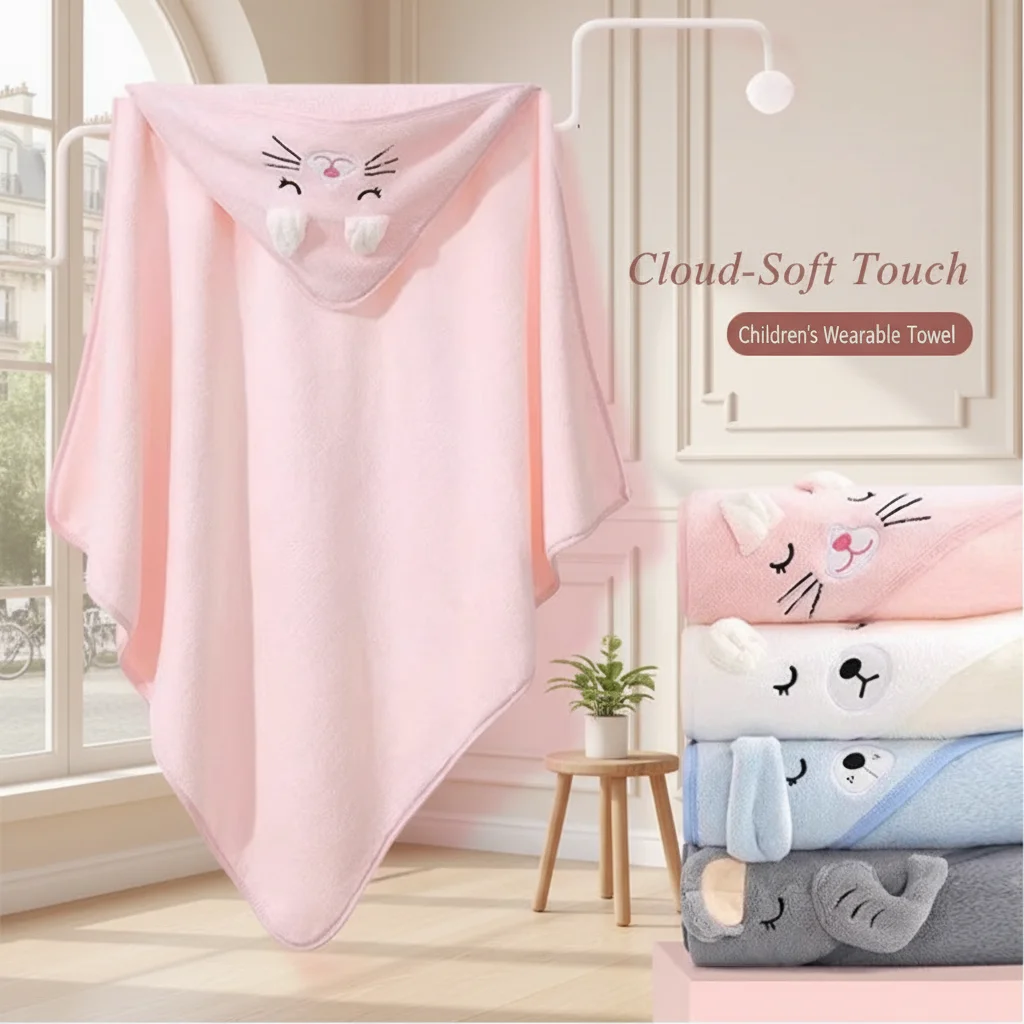 Customized Name Cartoon Animal Soft Baby Bath Towel Newborn Hooded Absorbent Infant Towel with Cap - Unique Baby Shower Gift