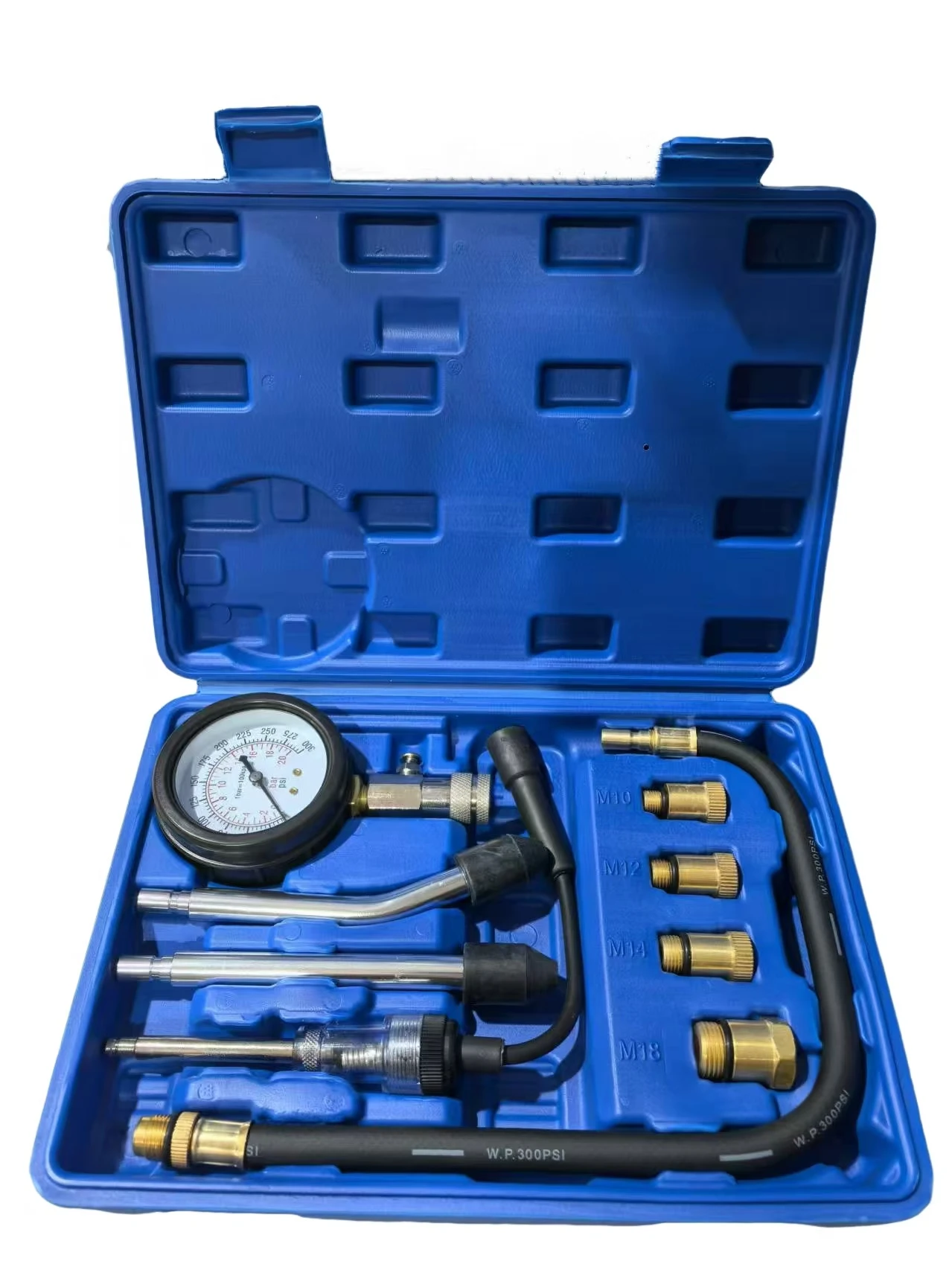 

Комплект манометра топлива из 9 предметов с детектором, тестером утечки баллона бензинового двигателя и комплектом для проверки давления топлива в автомобиле.