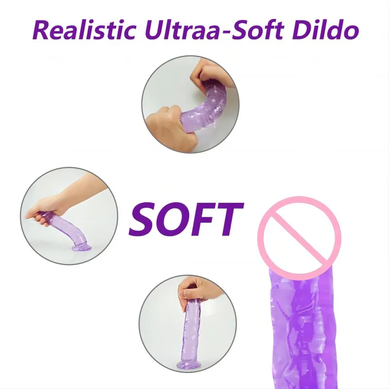 Erotic Soft Jelly Dildo Sex Toys for Woman Couples Anal Butt Plug Realistic Penis Strong Suction Cup Toy for Adult G-spot Orgasm