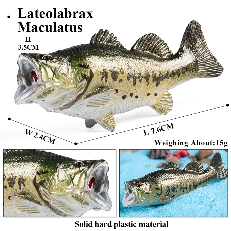 Oenux Sea Life Modell Clownfisch Lachs Bass Marine Ozean Tier Actionfiguren PVC Hochwertige Bildung Miniatur Strand Kinderspielzeug – Detail 6