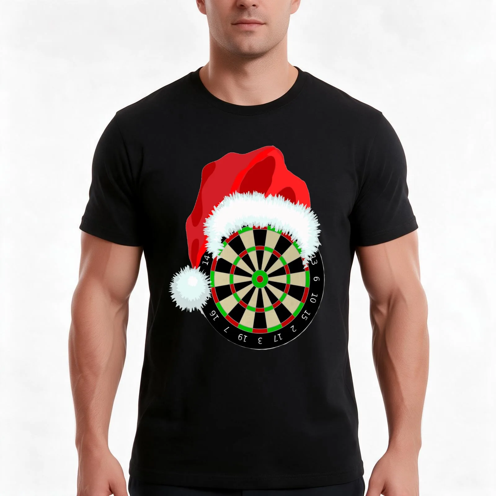 Dartboard with santa hat T-Shirt, Summer Casual Cotton Tee, Oversized Streetwear Tops, Vintage Graphic Print, Unisex Men Women