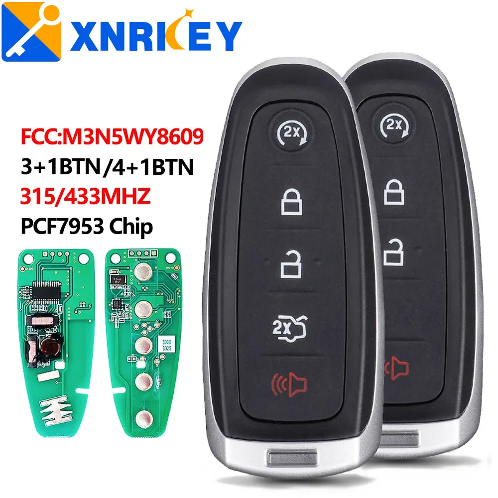 

XNRKEY 3+1/4+1 Button Car Remote Key PCF7953 Chip 315/433Mhz FCC M3N5WY8609 for Ford Explorer Edge Flex C-max Taurus Car Key