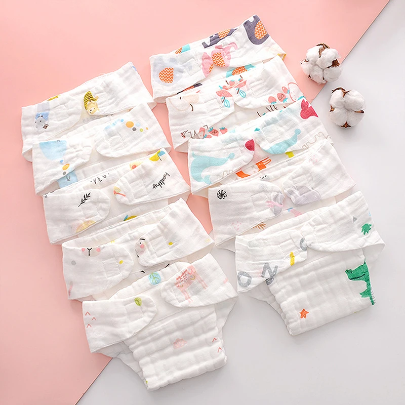 3/5Pcs Washable baby cloth diapers 12 layers 100% cotton gauze cartoon baby training pants waterproof newborn cloth diapers