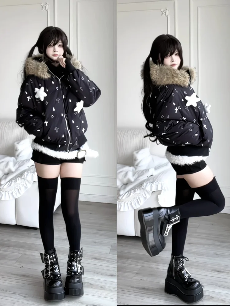 الأصلي ثقافة فرعية اليابانية Kawaii قصيرة سترات طالب Y2K أفخم مقنعين فضفاضة الدافئة سميكة أسفل سترات نسائية 2025 #5