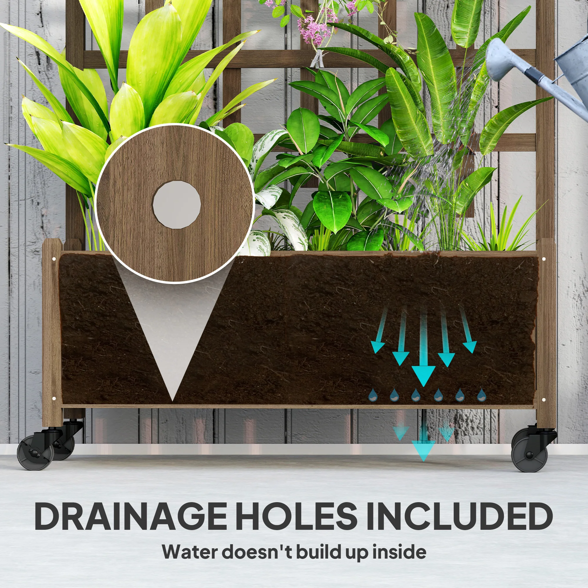 Wooden Trellis Planter, Raised Garden Bed with Wheels and Bed Liner