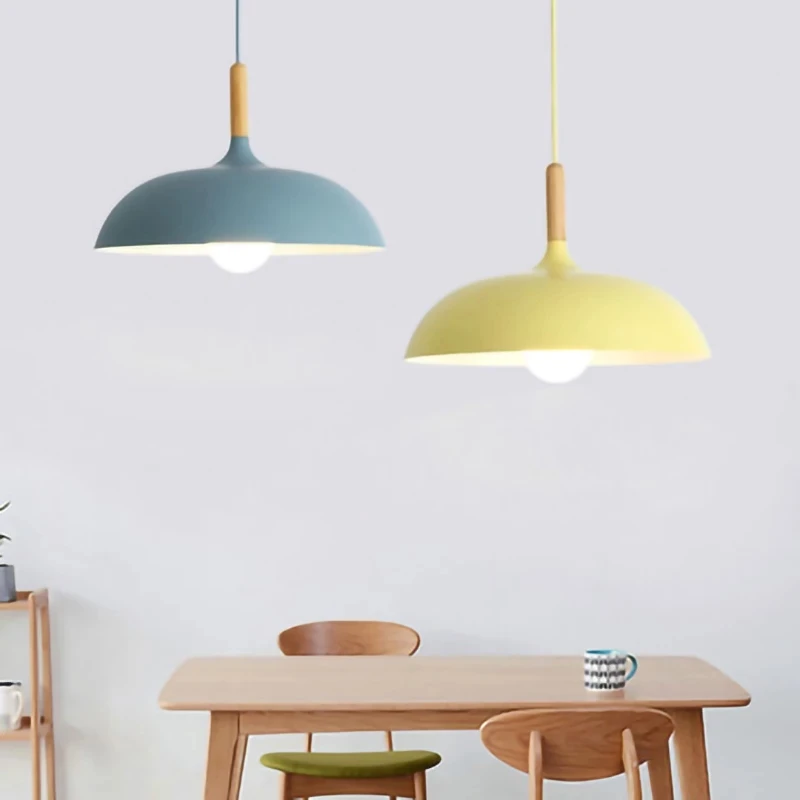 

Nordic Simple Color Macaron Chandelier Wrought Iron Wood Bed Restaurant Shopping Mall Living Room Lamps Aesthetic Pendant Lights