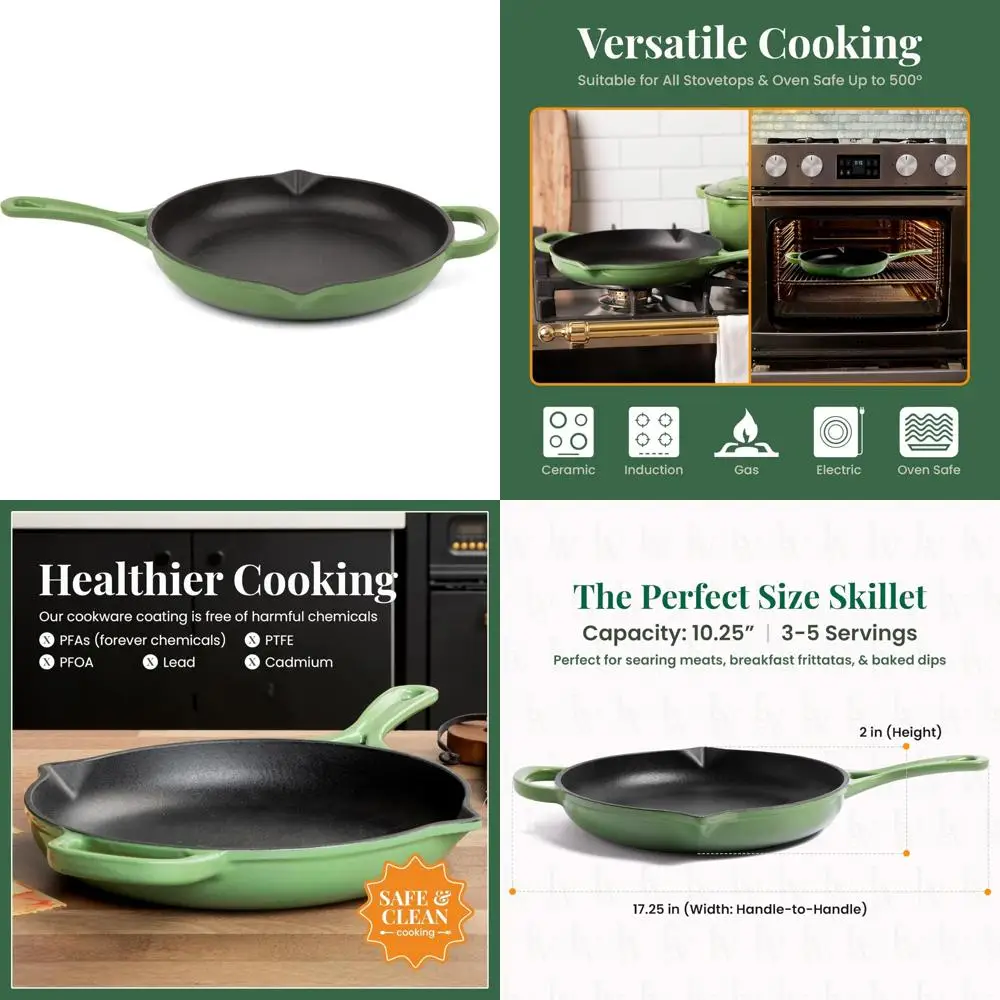 

Enameled Cast Iron Skillet, 10.25 Inch Pan, Saute with Pour Spouts, Enamel Coated Cookware for Versatile Kitchen Use