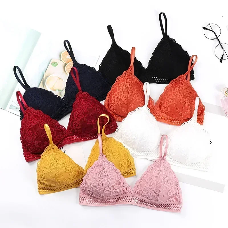 Lace Bralette Push Up Bra Women Sexy Lingerie Wire Free Brassiere Female Lace Underwear Backless Push Up Bras Removable Pads