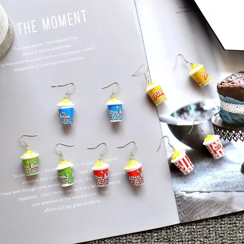 18*26mm Earring For Women Chidren Resin Handmade Simulation Popcorn Drop Earrings Funny Gift