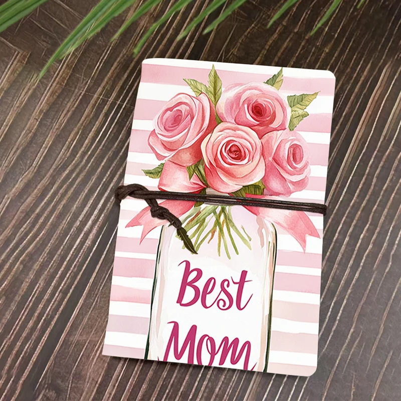 

Watercolor Pink Rose "Best Mom" Notebook A6 Hardcover Journal Floral Striped Diary Mother's Day Gift for Mom