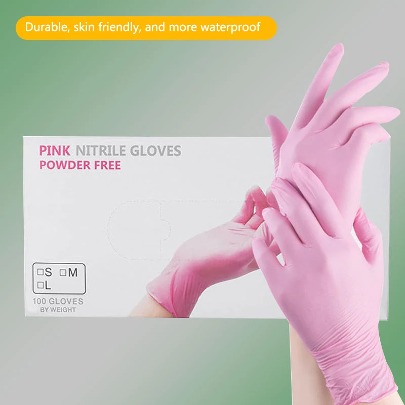 Guantes de nitrilo desechables para la cocina, resistentes al agua, antiestáticos, duraderos, para tatuajes, color rosa claro, 1 par