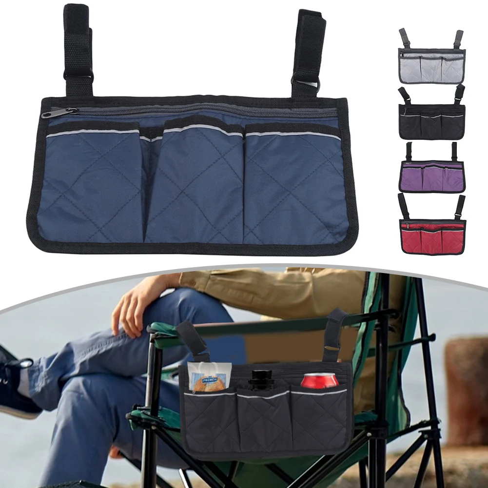 Camping Chair Armrest Storage Bag Wheelchair Chair Side Bag W/ Reflective Strip Outdoor Camping Tools