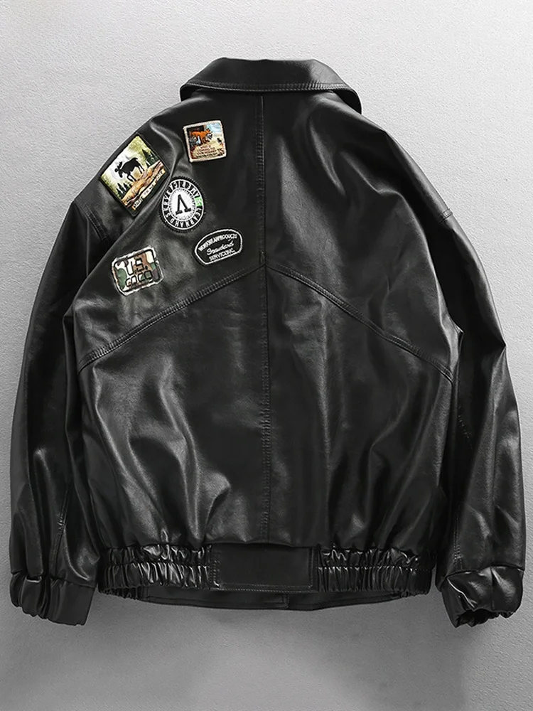 

High-End Men's Fce-Lined Thiened Leather Jaet Motorcycle Sle American PU Leather Coat Winter Casual Faion